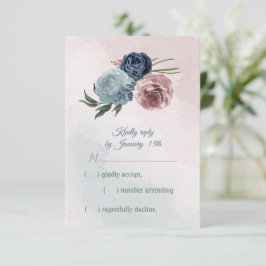 Tarjeta De Confirmación De Asistencia flores rosas, polvorientas azules y azul marino