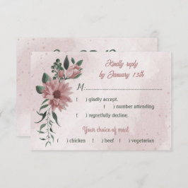 Tarjeta De Confirmación De Asistencia flores rosas románticas hojas verdes