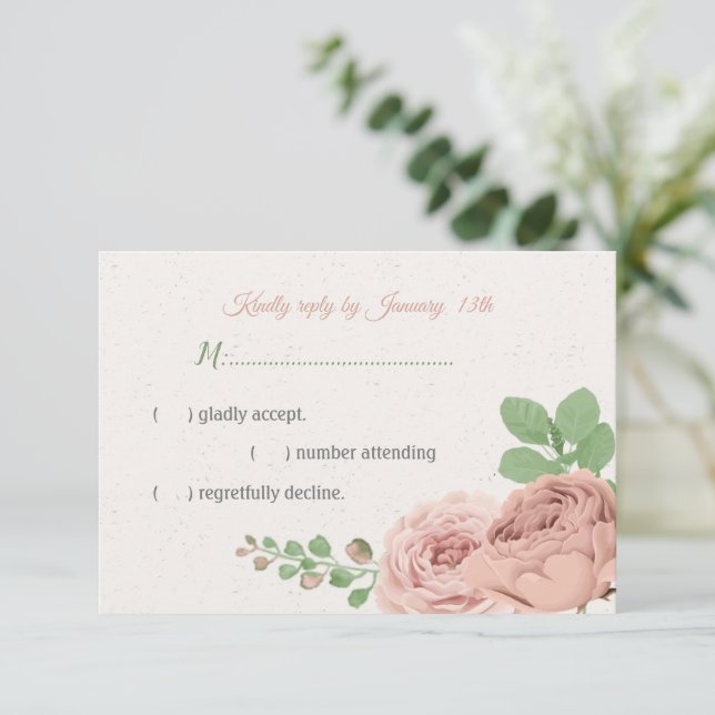 Tarjeta De Confirmación De Asistencia flores rosas ruidosas vegetación botánica (Anverso de pie)