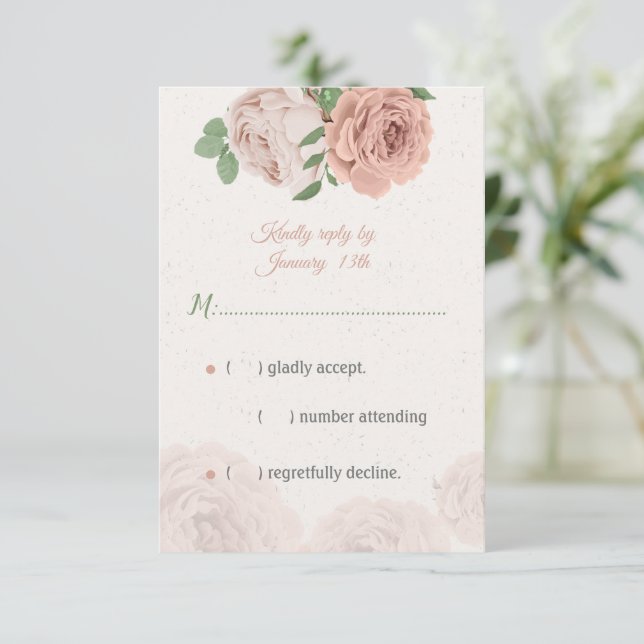 Tarjeta De Confirmación De Asistencia flores rosas ruidosas vegetación botánica (Anverso de pie)