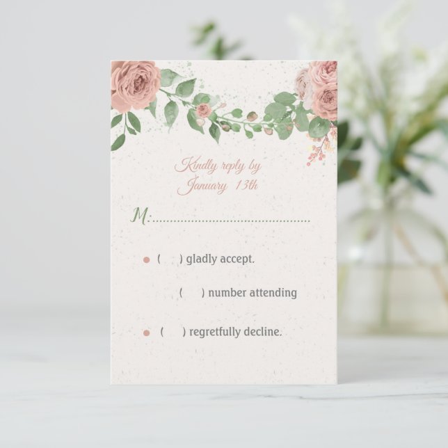 Tarjeta De Confirmación De Asistencia flores rosas ruidosas vegetación botánica (Anverso de pie)