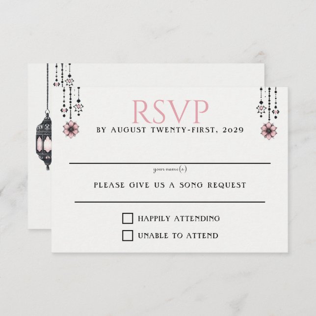 Tarjeta De Confirmación De Asistencia Flores rosas y farolillos (Anverso / Reverso)