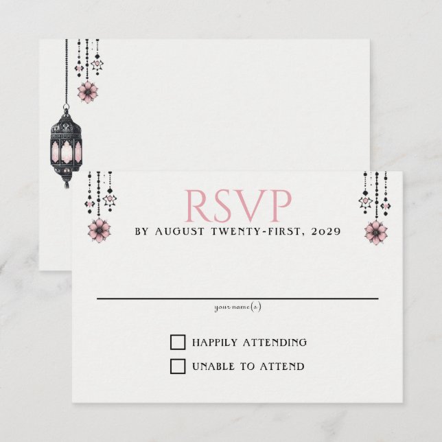 Tarjeta De Confirmación De Asistencia Flores rosas y farolillos (Anverso / Reverso)
