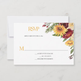 Tarjeta De Confirmación De Asistencia Flores rusas de girasol y borgoña