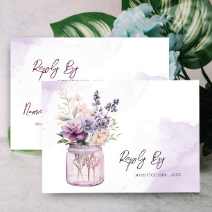 Tarjeta De Confirmación De Asistencia Flores Rusticas Elegantes De Púrpura En El Boda Ma