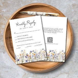 Tarjeta De Confirmación De Asistencia Flores salvajes azul turquesa elegante Boda de gui
