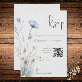 Tarjeta De Confirmación De Asistencia Flores salvajes Dusty Blue Meadow Código QR modern