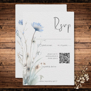 Tarjeta De Confirmación De Asistencia Flores salvajes Dusty Blue Meadow Código QR modern