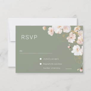 Tarjeta De Confirmación De Asistencia Flores salvajes espléndidas encantadas Boda verde