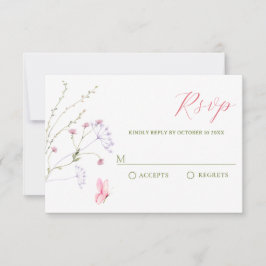 Tarjeta De Confirmación De Asistencia Flores silvestres blancas grises acuarela