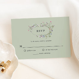 Tarjeta De Confirmación De Asistencia Flores silvestres botánicas | Boda verde suave