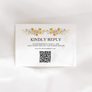 Tarjeta De Confirmación De Asistencia Flores silvestres de primavera Código QR acuarel