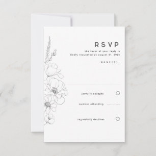 Tarjeta De Confirmación De Asistencia Flores silvestres dibujando elegante boda mínima R