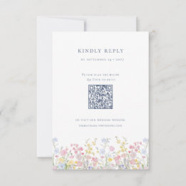 Tarjeta De Confirmación De Asistencia Flores Silvestres Elegantes Lujuriosas Boda Azul P
