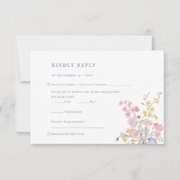 Tarjeta De Confirmación De Asistencia Flores Silvestres Elegantes Lujuriosas Boda Azul P