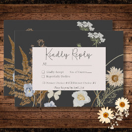 Tarjeta De Confirmación De Asistencia Flores silvestres en la cena de dos Bodas de carbó