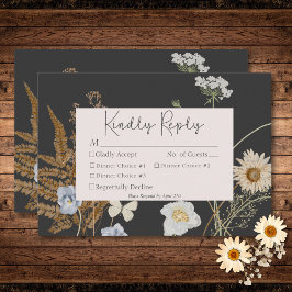 Tarjeta De Confirmación De Asistencia Flores silvestres en la cena de tres Bodas de carb