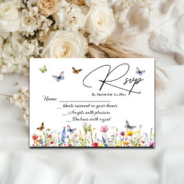 Tarjeta De Confirmación De Asistencia Flores silvestres mariposas elegante Boda Tarjeta 