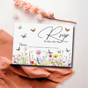 Tarjeta De Confirmación De Asistencia Flores silvestres y mariposas ducha de novia tarje