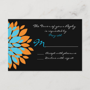 Tarjeta De Confirmación De Asistencia Flores simples verde azuladas y Naranjas Boda Tarj