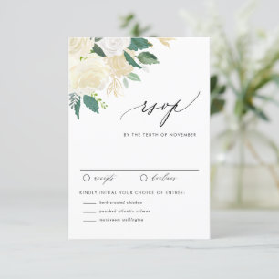 Tarjeta De Confirmación De Asistencia Flores suaves de marfil y Boda de vegetación acuát