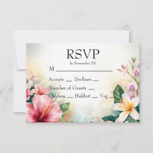 Tarjeta De Confirmación De Asistencia Flores Tropicales Hawaianas Boda Colorida