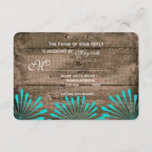 Tarjeta De Confirmación De Asistencia Flores Verde azuladas de madera rústica Boda Tarje