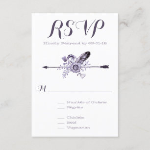 Tarjeta De Confirmación De Asistencia Flores violetas plumas y flecha