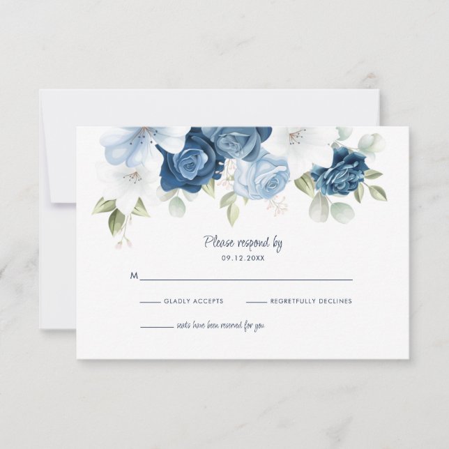 Tarjeta De Confirmación De Asistencia Foliage botánico Dusty Blue Floral (Anverso)