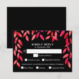 Tarjeta De Confirmación De Asistencia Foliage rosa caliente en Boda negro