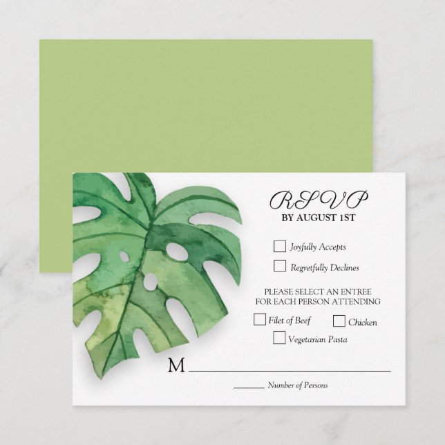 Tarjeta De Confirmación De Asistencia Foliage Tropical Boda Botánico (Anverso / Reverso)