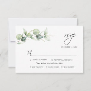 Tarjeta De Confirmación De Asistencia Follaje verde de eucalipto boda moderna