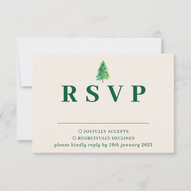 Tarjeta De Confirmación De Asistencia Forest Tree Watercolor | Floral Wedding Christmas (Anverso)