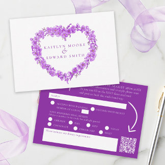 Tarjeta De Confirmación De Asistencia Forget me not flowers purple watercolor wedding QR