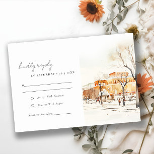 Tarjeta De Confirmación De Asistencia Forgo North Dakota City Scape Watercolor Boda