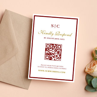 Tarjeta De Confirmación De Asistencia Formal Classic Burgundy & Gold Monogram Wedding