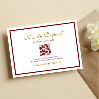 Tarjeta De Confirmación De Asistencia Formal Classic Burgundy & Gold Monogram Wedding