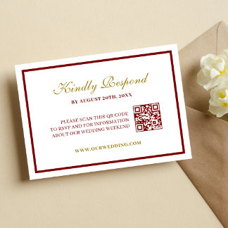 Tarjeta De Confirmación De Asistencia Formal Classic Burgundy & Gold Monogram Wedding