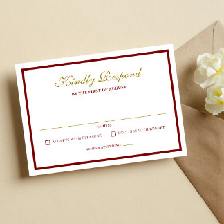 Tarjeta De Confirmación De Asistencia Formal Classic Burgundy & Gold Monogram Wedding