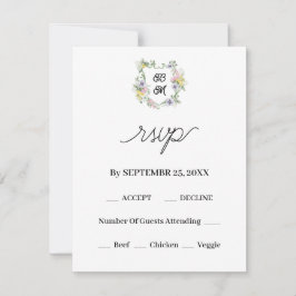 Tarjeta De Confirmación De Asistencia Formal Floral Monogram Crest Wedding