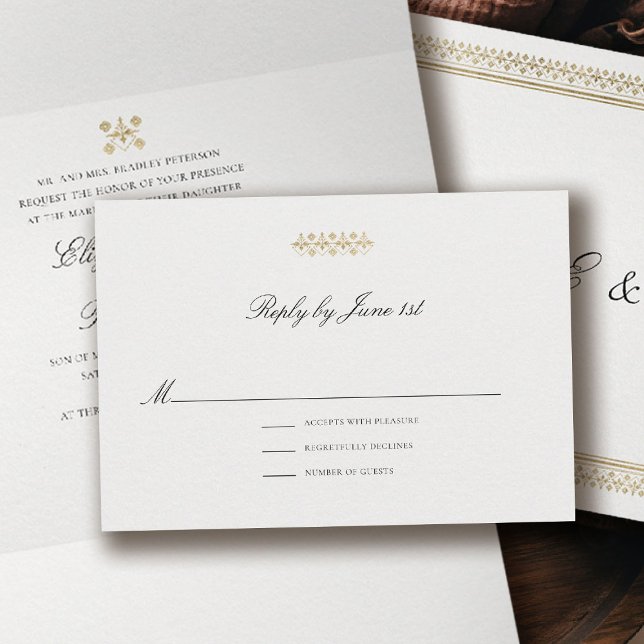 Tarjeta De Confirmación De Asistencia Formal Modern Classic Golden Lys Ivory Wedding (formal traditional wedding rsvp reply response card modern classic gold ivory deco ballroom)