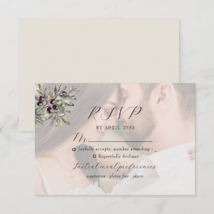 Tarjeta De Confirmación De Asistencia Foto Boda Monograma Oliva Marfil