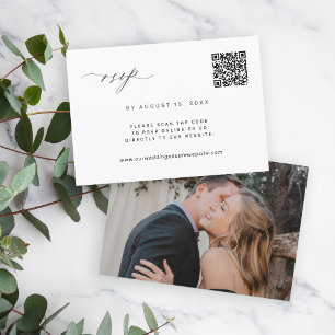 Tarjeta De Confirmación De Asistencia Foto de código QR boda blanco y negro
