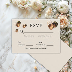 Tarjeta De Confirmación De Asistencia Foto de Corazón Simple Neutral Elegante Boda
