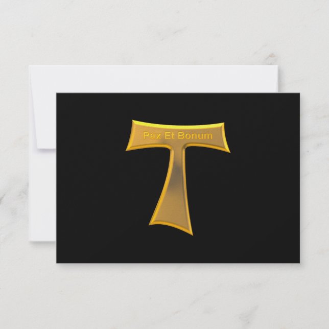 Tarjeta De Confirmación De Asistencia Franciscan Tau Cross Pax Et Bonum Gold Metallic (Anverso)
