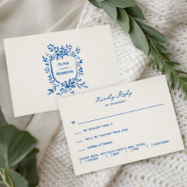 Tarjeta De Confirmación De Asistencia French Blue Whimsical Pastoral Wedding Invitation,
