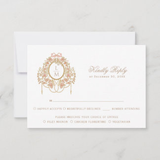 Tarjeta De Confirmación De Asistencia French Rococo Rose Monogram Wedding