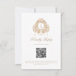 Tarjeta De Confirmación De Asistencia French Rococo Rose Monogram Wedding QR Code