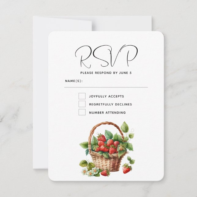 Tarjeta De Confirmación De Asistencia Fresas frescas en un Boda de mimbre (Anverso)