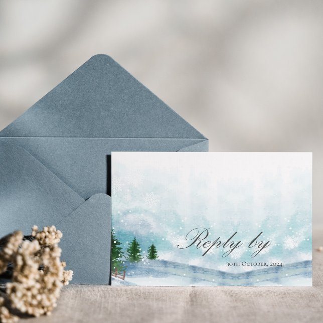Tarjeta De Confirmación De Asistencia Frosty Fairytale Snowy Snowflakes Boda De Invierno (Frosty Fairytale Snowy Snowflakes Winter Wedding RSVP Card)
